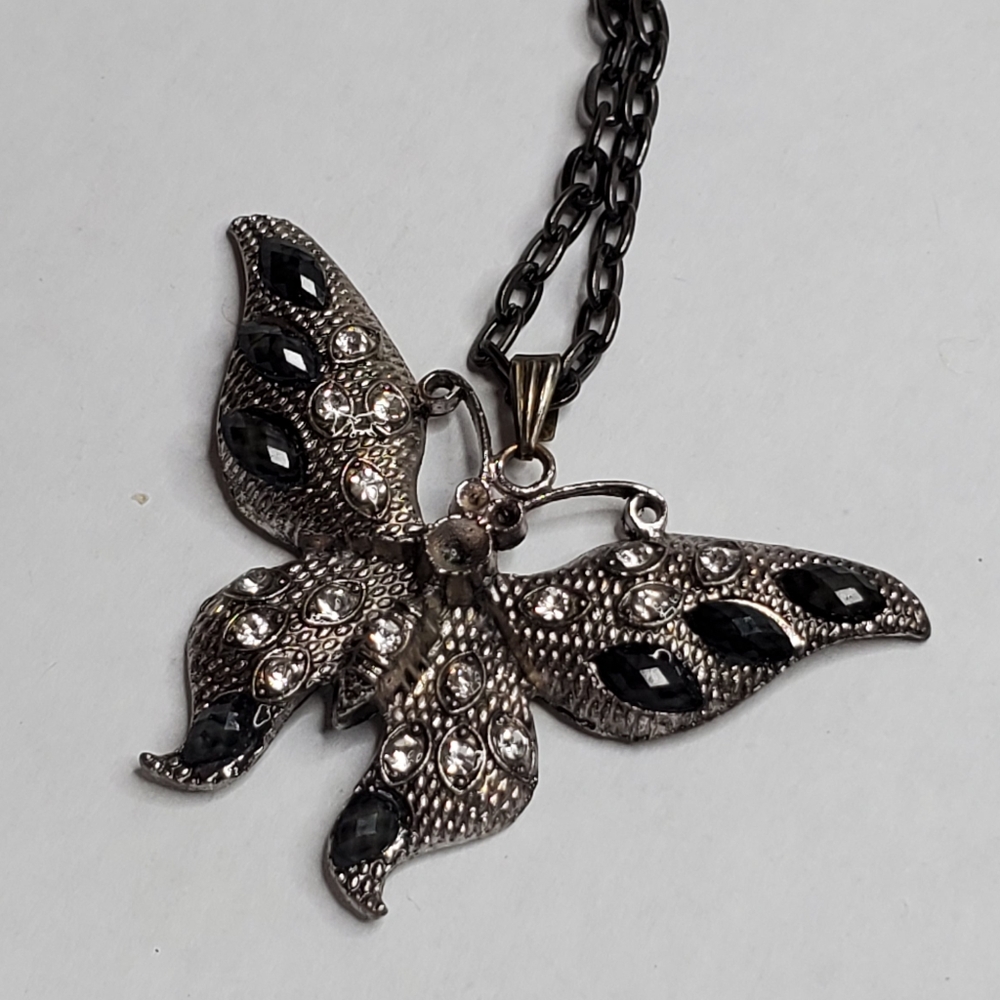 Black and white butterfly necklace with chain